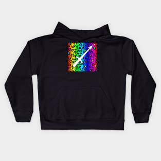 Sagittarius Zodiac Horoscope Rainbow Leopard Print Square Monogram Kids Hoodie